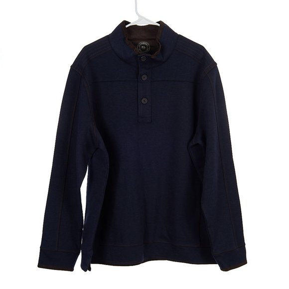 Carbon 2 Cobalt Preppy Mock Neck Navy Pullover Henley Sweater Men's XL - Picture 1 of 7